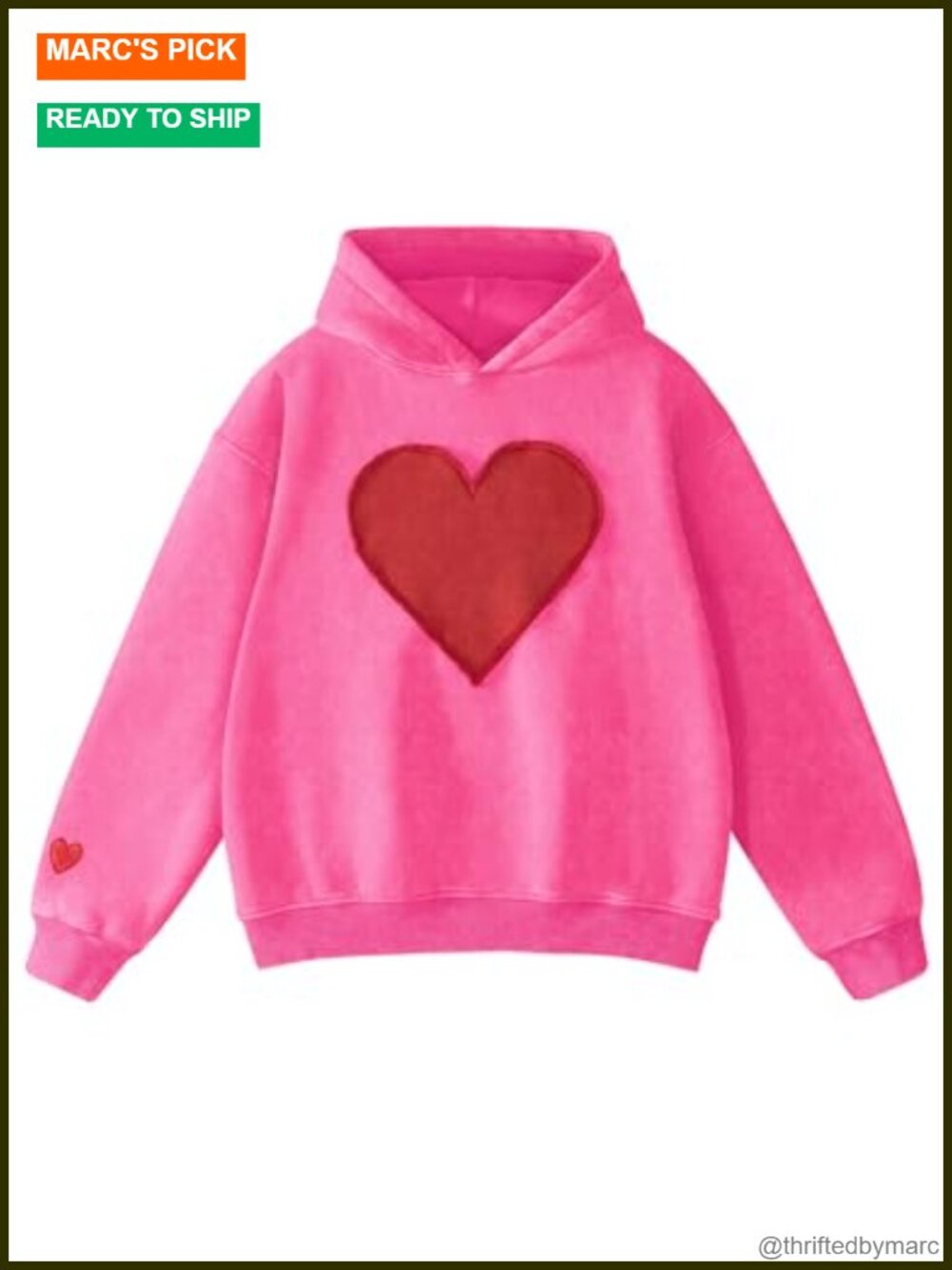 Oversized Heavyweight Cotton Polyester Hoodie with Heart Patch Drop Shoulder